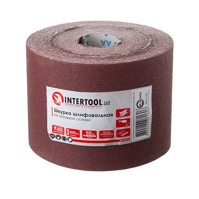 Шлифовальная шкурка на тканевой основе К60, 20 cм x 50 м INTERTOOL BT-0716
