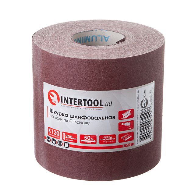 Шкурка шлифовальная, тканевая основа, К120, 200 мм × 50 м INTERTOOL BT-0721