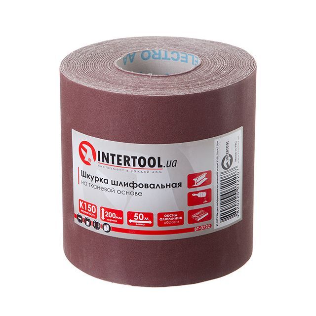 Шкірка шліфувальна на тканинній основі К150, 20 cм * 50 м INTERTOOL BT-0722