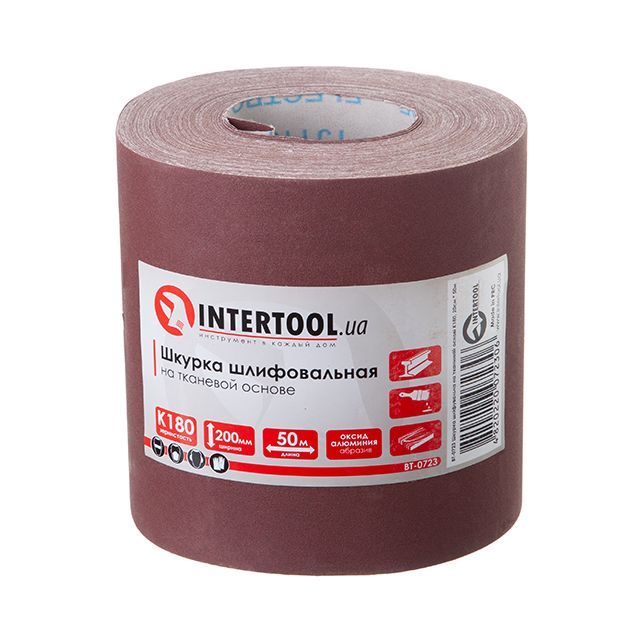 Шлифовальная шкурка на тканевой основе К180, 20 cм x 50 м INTERTOOL BT-0723