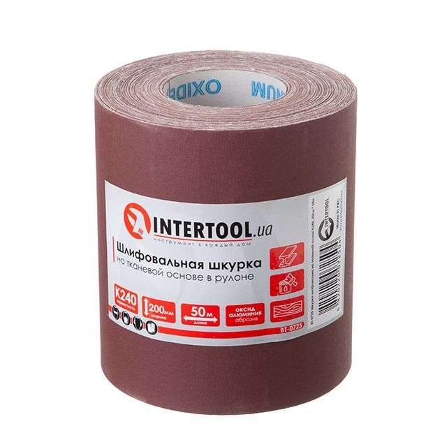 Шлифовальная шкурка на тканевой основе К240, 20 cм x 50 м INTERTOOL BT-0725