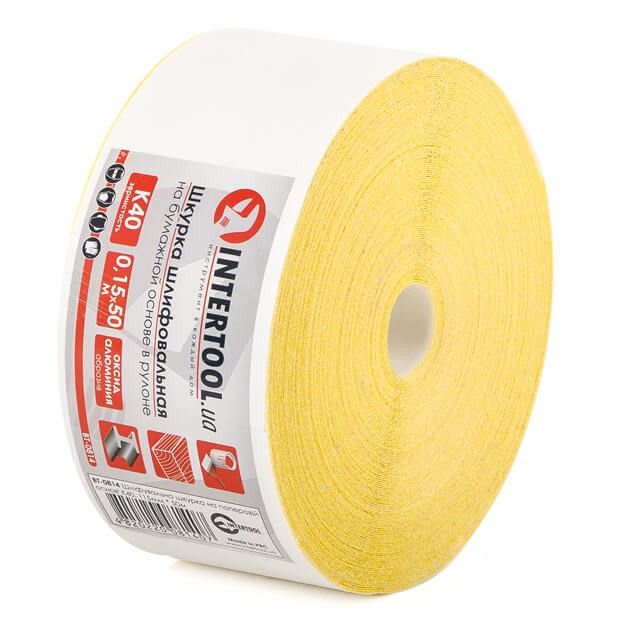 Шлифовальная шкурка на бумажной основе К40, 115 мм * 50 м INTERTOOL BT-0814
