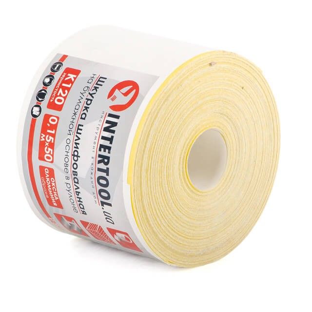 Шлифовальная шкурка на бумажной основе К120, 115 мм * 50 м INTERTOOL BT-0821