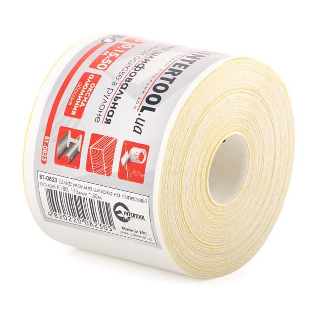 Шлифовальная шкурка на бумажной основе К180, 115 мм * 50 м INTERTOOL BT-0823