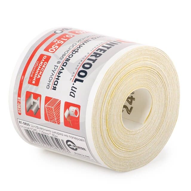 Шлифовальная шкурка на бумажной основе К240, 115 мм * 50 м INTERTOOL BT-0825