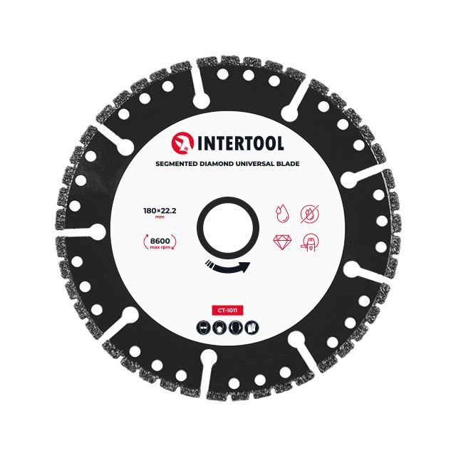 Диск алмазный универсальный сегментный 180 *22.2 на угловую шлифмашину INTERTOOL CT-1011