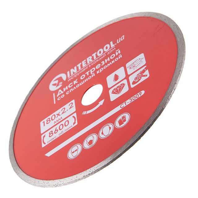 Диск отрезной со сплошной кромкой 180 мм, алмазный 22-24% INTERTOOL CT-3009