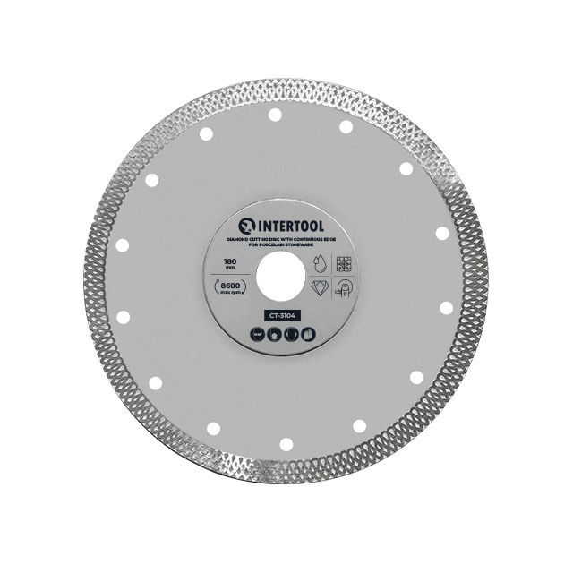 Диск відрізний алмазний INTERTOOL CT-3104   з суцільною кромкою, по керамограніту, 180 мм, 8600 об/хв