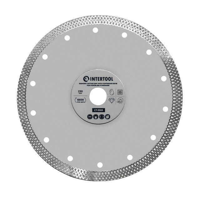 Диск отрезной алмазный со сплошной кромкой 230мм, по керамограниту INTERTOOL CT-3105