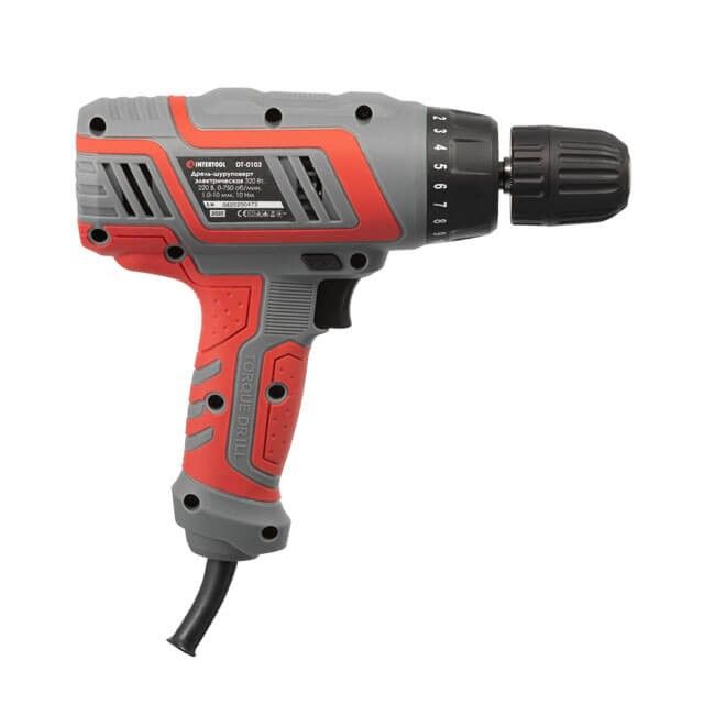 Дрель-шуруповерт электрическая 320 Вт, 220 В, 0-750 об/мин, 0.8-10 мм, 10 Нм INTERTOOL DT-0103