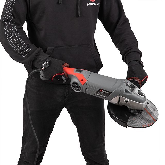 Шлифмашина угловая, 2400 Вт, диаметр круга 230 мм, 6500 об/мин, плавный пуск, поворотная рукоятка INTERTOOL DT-0295