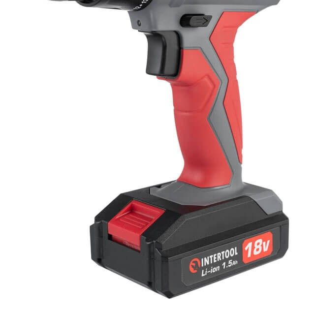 Дрель-шуруповерт аккумуляторная 18 В, 17 Нм, 0-700 об/мин, 0.8-10 мм, Li-Ion, 1.5 Ач INTERTOOL DT-0315