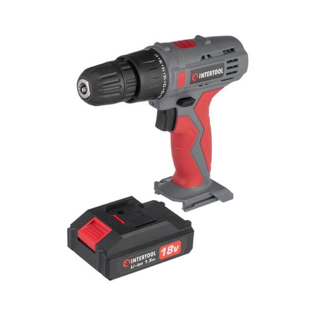 Дрель-шуруповерт аккумуляторная 18 В, 17 Нм, 0-700 об/мин, 0.8-10 мм, Li-Ion, 1.5 Ач INTERTOOL DT-0315