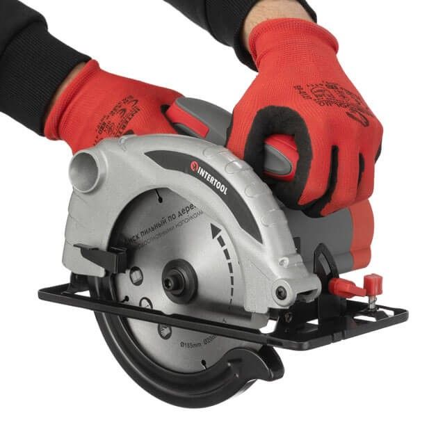 Пила дисковая 1300 Вт, 5000 об/мин, угол наклона 0-45° глубина распила 41/57 мм, диск 185*20 мм INTERTOOL DT-0613