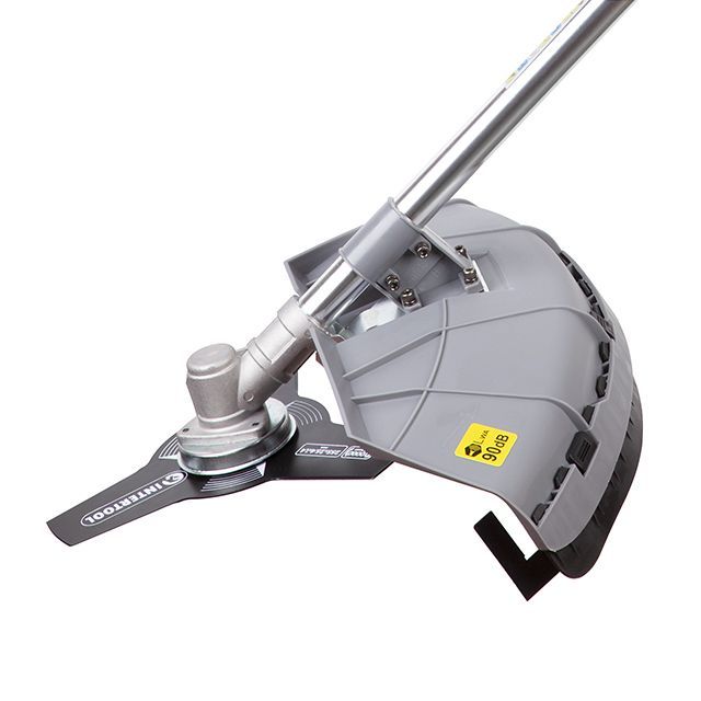 Триммер электрический, 1400 Вт, 230 В~50 Гц, 7500 об/мин, плавный пуск,рем.привод, диаметр вращения диска/лески 255/420 мм, катушка + 3-х зубчатый нож INTERTOOL DT-2258