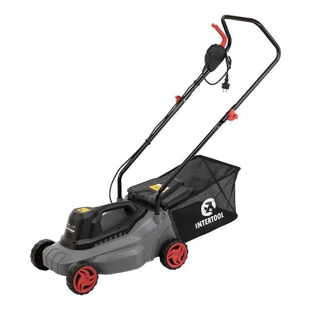 Газонокосилка электрическая 1.2 кВт, 230 В~50 Гц, 3300 об/мин, ширина захвата 320 мм, высота среза 27/45/52 мм, контейнер 30 литров INTERTOOL DT-2260