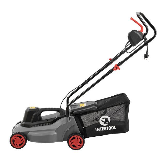 Газонокосилка электрическая 1.2 кВт, 230 В~50 Гц, 3300 об/мин, ширина захвата 320 мм, высота среза 27/45/52 мм, контейнер 30 литров INTERTOOL DT-2260
