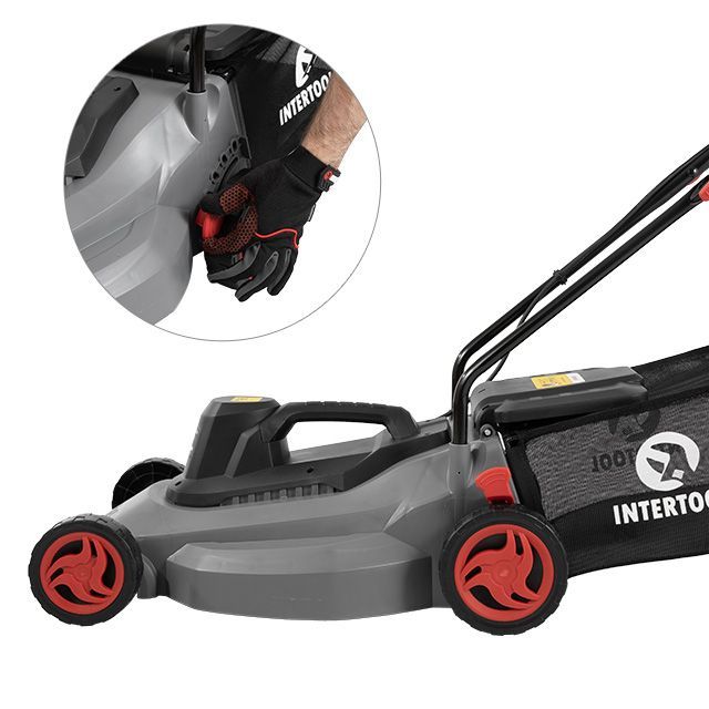 Газонокосилка электрическая 1.8 кВт, 230 В~50 Гц, 3000 об/мин, ширина захвата 400 мм, высота среза 25-75 мм, контейнер 35 литров INTERTOOL DT-2262