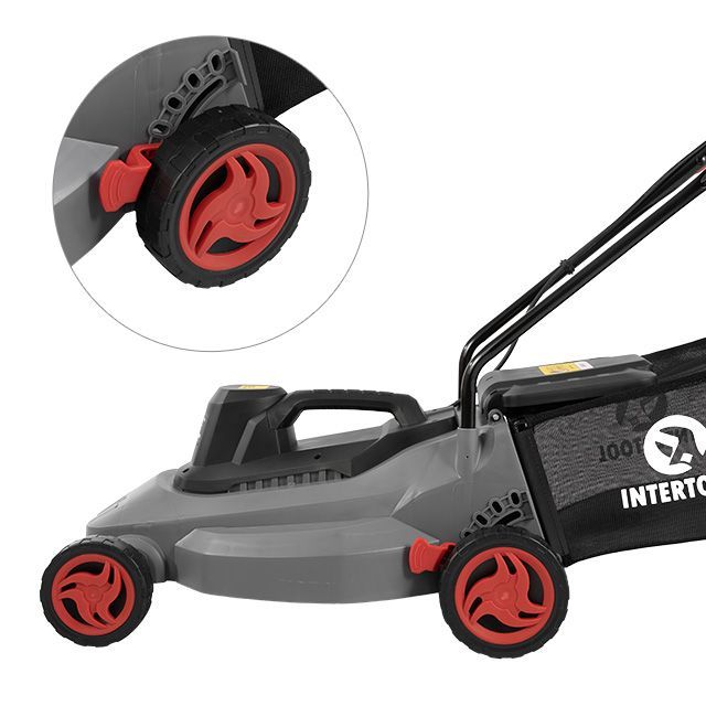 Газонокосилка электрическая 1.8 кВт, 230 В~50 Гц, 3000 об/мин, ширина захвата 400 мм, высота среза 25-75 мм, контейнер 35 литров INTERTOOL DT-2262