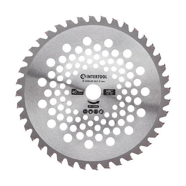 Нож для мотокосы/триммера с твердосплавными напайками ø255, 40T, волнообразный INTERTOOL DT-2352