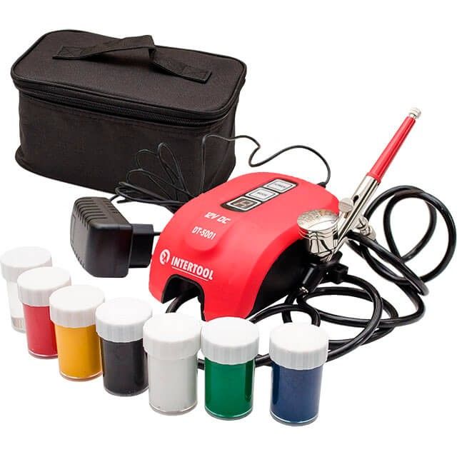 Аэрограф электрический 12 Вт, 12 В, 10-15 л/мин, 0-2 бар INTERTOOL DT-5001