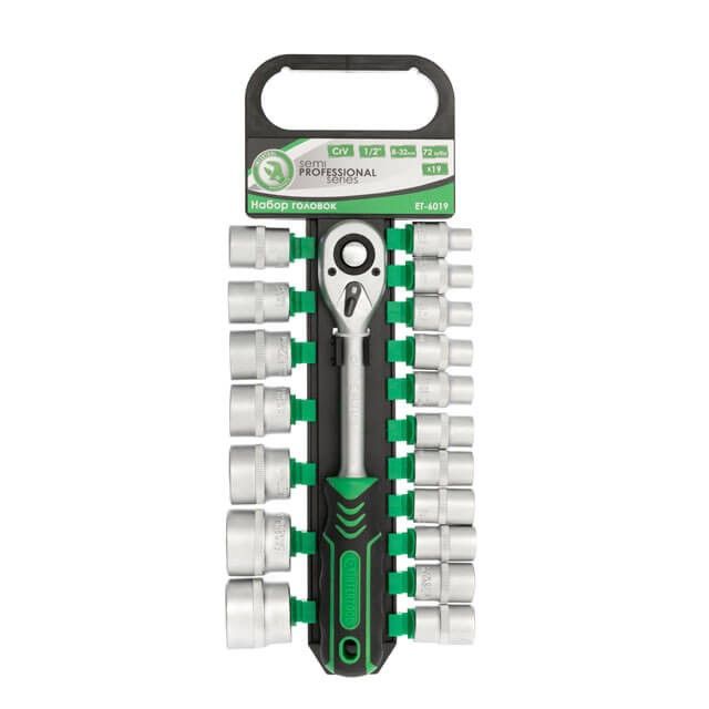Набор головок 1/2", 8-32 мм, рукоятка с храповым механизмом, 19 ед. INTERTOOL ET-6019