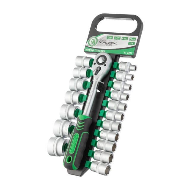 Набор головок 1/2", 8-32 мм, рукоятка с храповым механизмом, 19 ед. INTERTOOL ET-6019