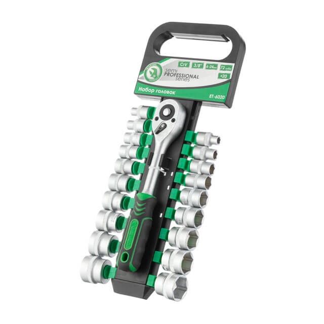 Набор торцевых головок 6-24 мм, 3/8", рукоятка с храповым механизмом, 20 ед. INTERTOOL ET-6020