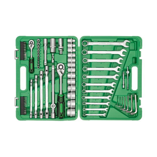 Набор инструментов 1/2" & 1/4" 77ед (гол.4-32мм, кл.комб,7-19мм,кл.шарн.8-15мм) INTERTOOL ET-6077SP