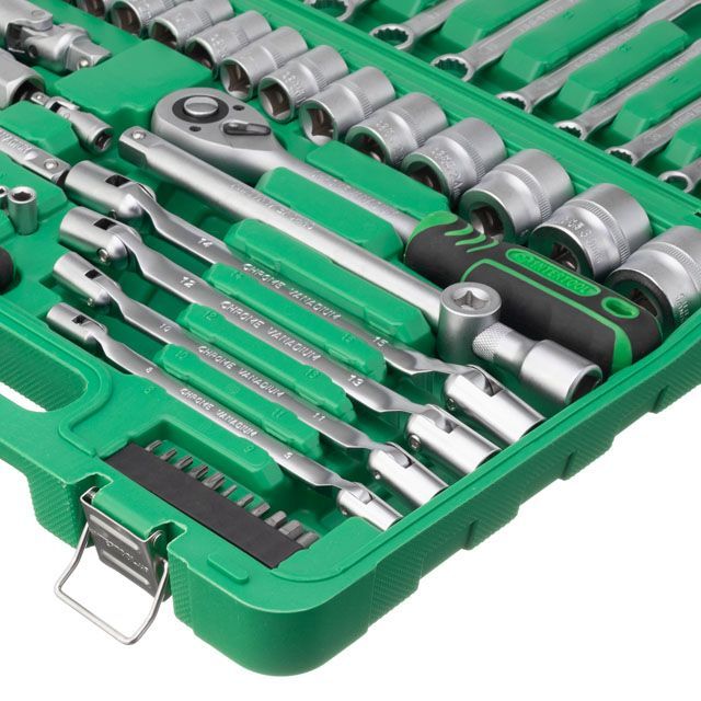 Набор инструментов 1/2" & 1/4" 77ед (гол.4-32мм, кл.комб,7-19мм,кл.шарн.8-15мм) INTERTOOL ET-6077SP