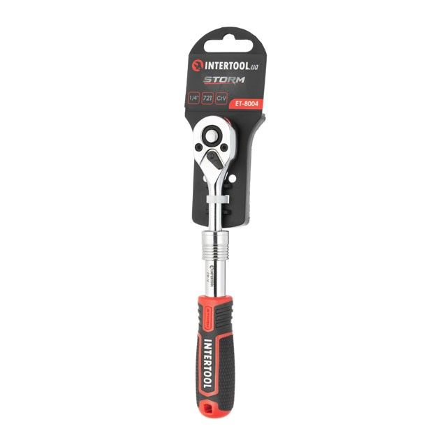 Рукоятка с храповым механизмом телескопическая STORM, 1/4", 72 зуба, Cr-V INTERTOOL ET-8004