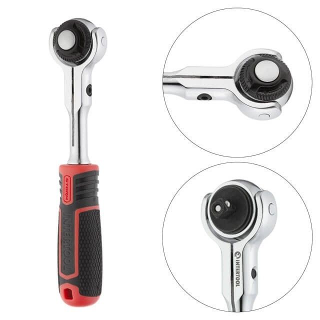 Рукоятка с храповым механизмом поворотная STORM, 72 зуба 1/4", Cr-V INTERTOOL ET-8007