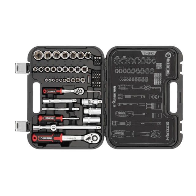 Набір інструментів 73 од. STORM, 1/2", 1/4", Cr-V INTERTOOL ET-8073