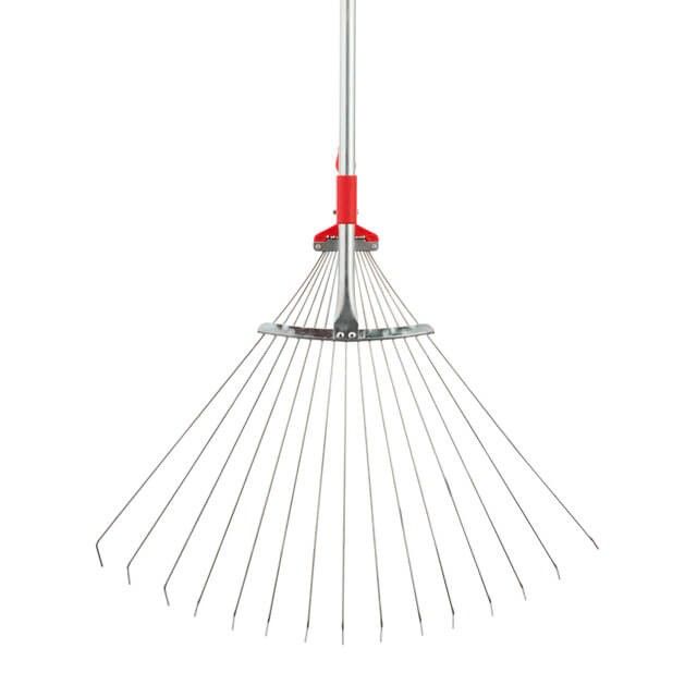 Грабли веерные 15 прутьев, металлическая рукоятка, регулировка ширины 20-65 см INTERTOOL FT-3008