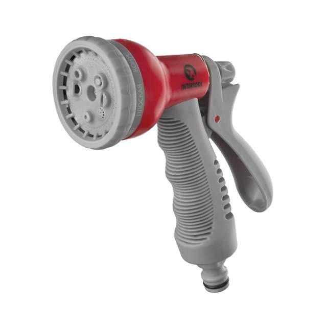 Пистолет-распылитель для полива, 8-ми функциональный (центральный, туман, душ, угловой, полный, ливень, конический, плоский). ABS, PP,TPR INTERTOOL GE-0001