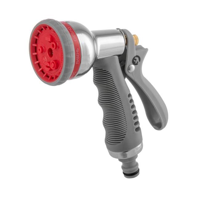 Пистолет-распылитель для полива хромированный, 8 функций (центральный, туман, душ, угловой, полный, проливной дождь, конический, плоский) ABS, PP, TPR, Zinc alloy INTERTOOL GE-0004