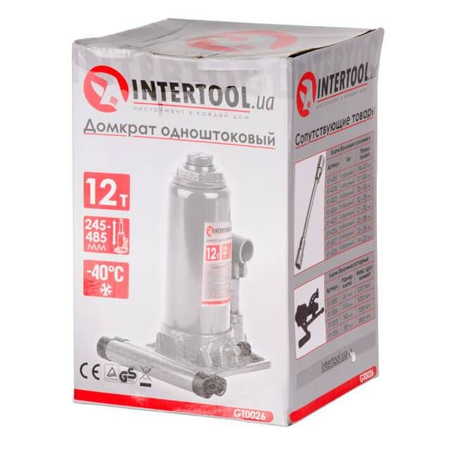 Домкрат "столбик" одноштоковый 12т, 245-485 мм INTERTOOL GT0026
