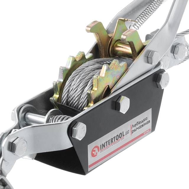 Лебедка рычажная тяговое усилие 2т, трос 1.50м*4.5мм, рабочая длина троса 0,75м INTERTOOL GT1442