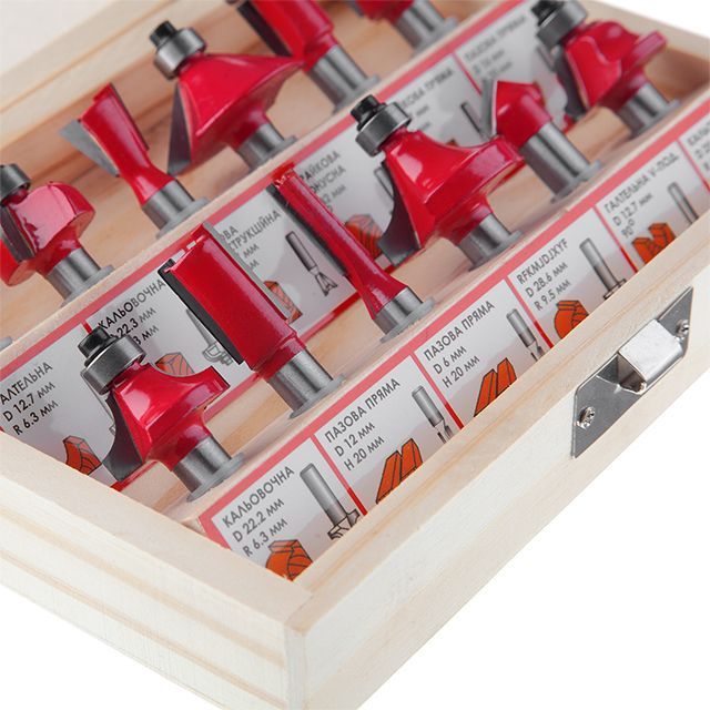 Набор фрез по дереву, 12 ед. INTERTOOL HT-0071