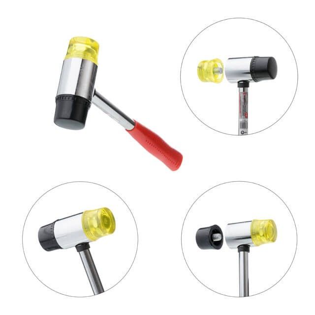 Молоток рихтовочный 35 мм с металлической рукояткой, резиновый и полиуретановый сменные бойки INTERTOOL HT-0238