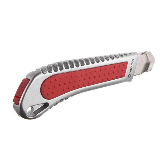 Нож сегментный 18 мм, металлическая направляющая, противоскользящий корпус INTERTOOL HT-0504