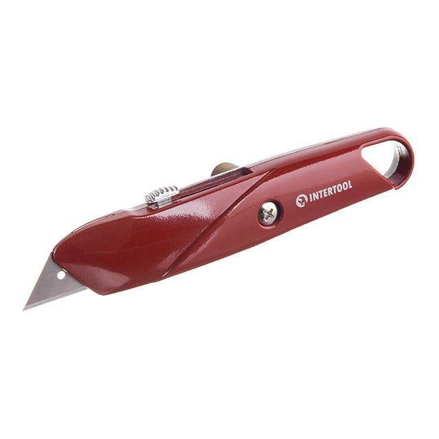 Нож трапецевидный 60*19 мм, с выдвижным лезвием, металлический корпус INTERTOOL HT-0505