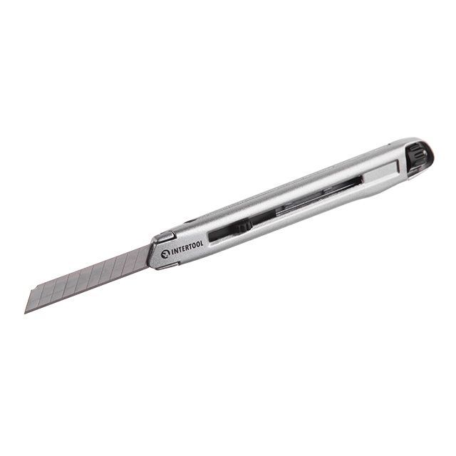 Нож сегментный 9 мм, металлический, усиленный, винтовая фиксация INTERTOOL HT-0509