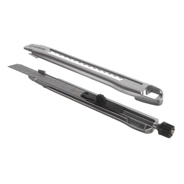 Нож сегментный 9 мм, металлический, усиленный, винтовая фиксация INTERTOOL HT-0509