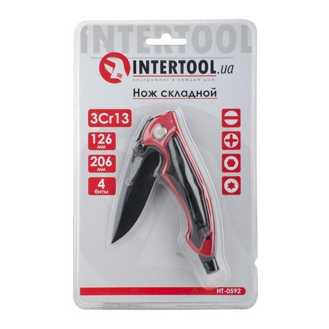 Нож складной, ручка алюминий + пластик, 4 отверточные насадки INTERTOOL HT-0592