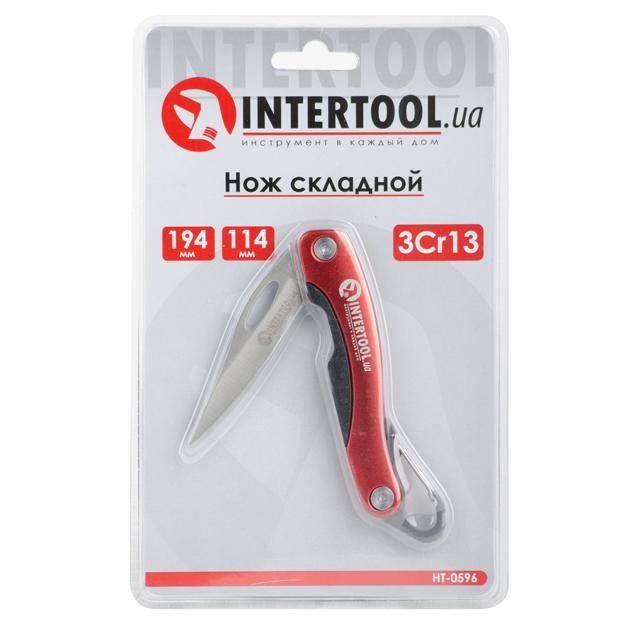 Нож складной, ручка с алюминиевыми вставками, карабин INTERTOOL HT-0596
