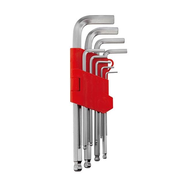 Набор Г-образных шестигранных ключей удлиненных с шарообразным наконечником, 9 ед.,1.5-10 мм, Cr-V INTERTOOL HT-0603