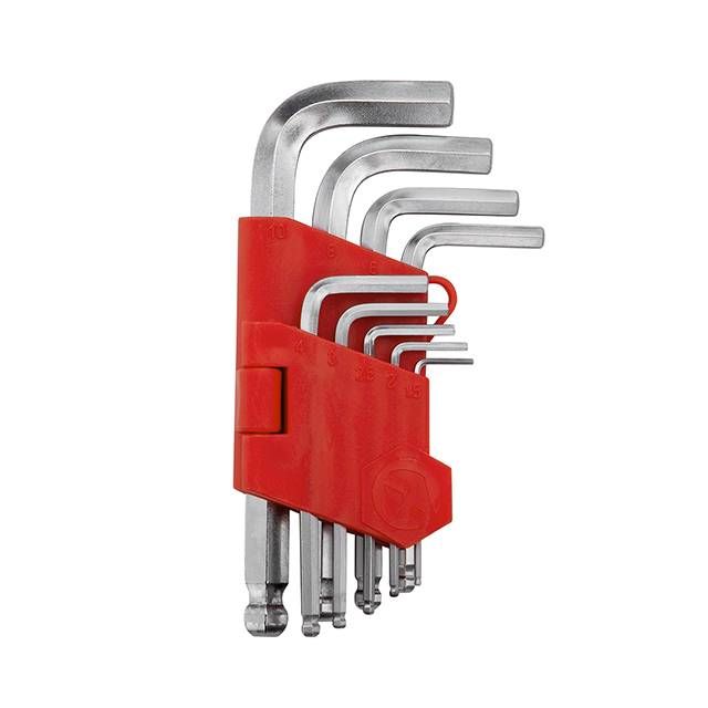 Набор Г-образных шестигранных ключей с шарообразным наконечником, 9 ед., 1,5-10 мм, Cr-V, Small INTERTOOL HT-0605