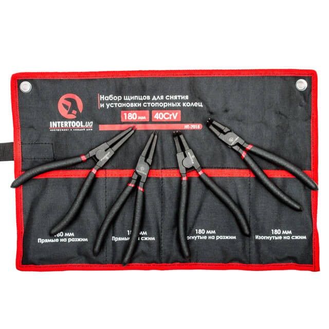 Набор щипцов для снятия и установки стопорных колец 180 мм, 40 CrV, фосфатированные, 4 ед. INTERTOOL HT-7015
