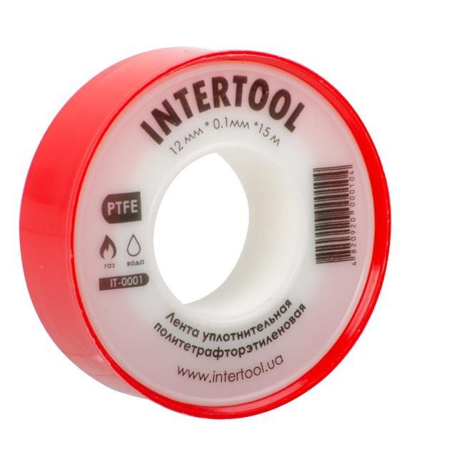 Лента тефлоновая, фум (политетрафторэтиленовая) 15 м, 0.1*12 мм, 0.2 г/см³ INTERTOOL IT-0001